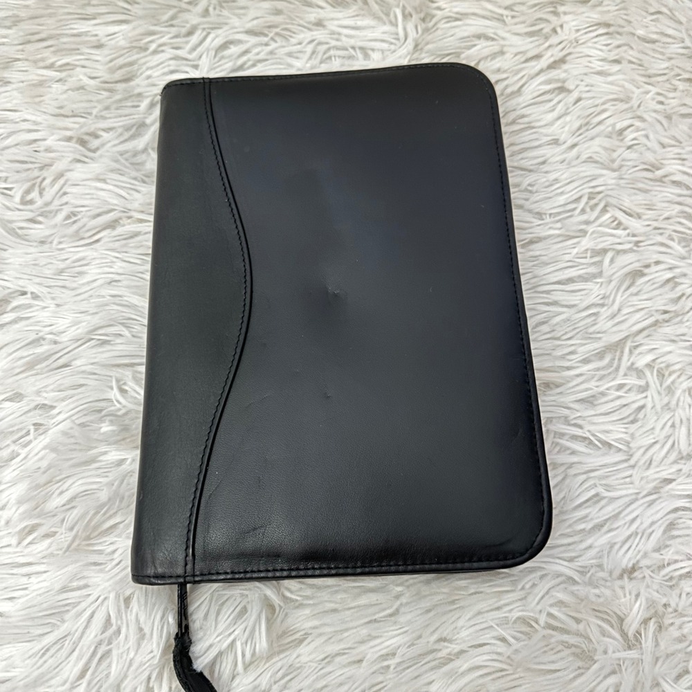 Scully Italia Black Leather Zip‎ Around Letterpad Organizer Binder 9" x 6.5"